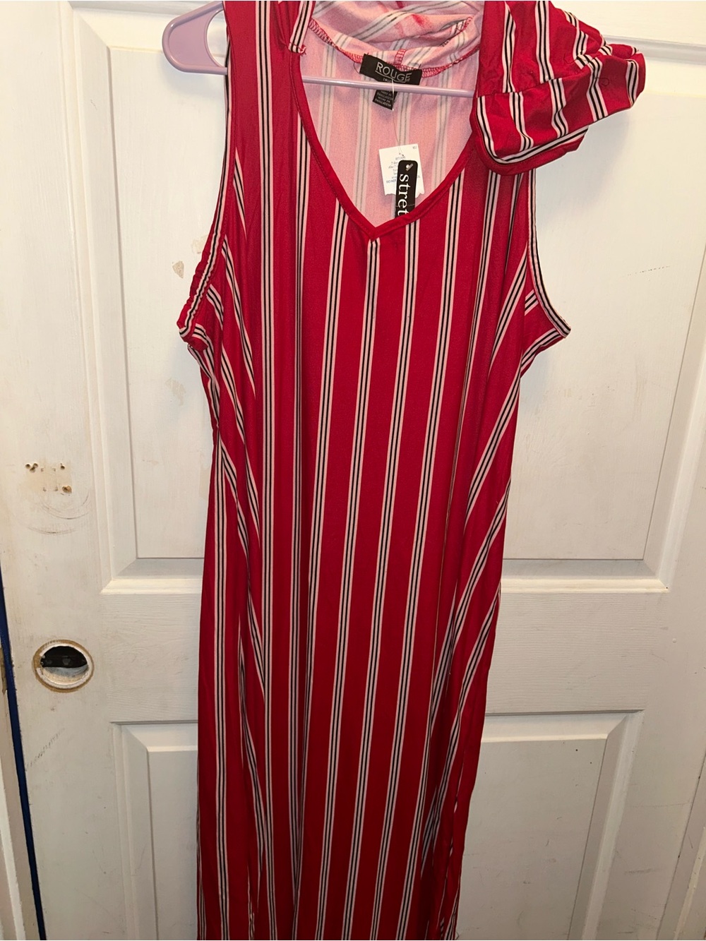 Rouge Helium Red and White Striped Sleeveless V-Neck Maxi Dress